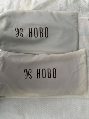 HOBO Cream Drawstring Dust Bags with Brown Logo - Set of 2